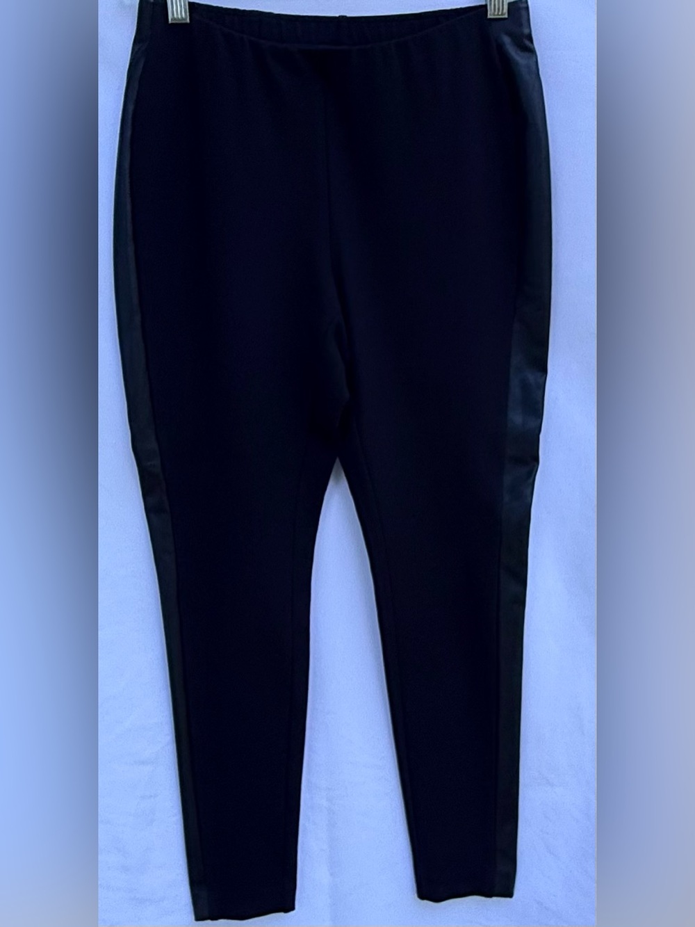 J.Jill Petite Black Ponte Knit Pull-On Ankle Pants Faux Leather Side Stripe SP